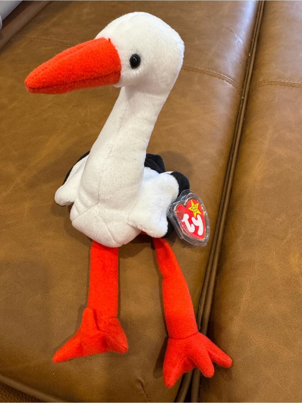 Ty Beanie Babies Stork Plush - White & Bright Orange -Stilts